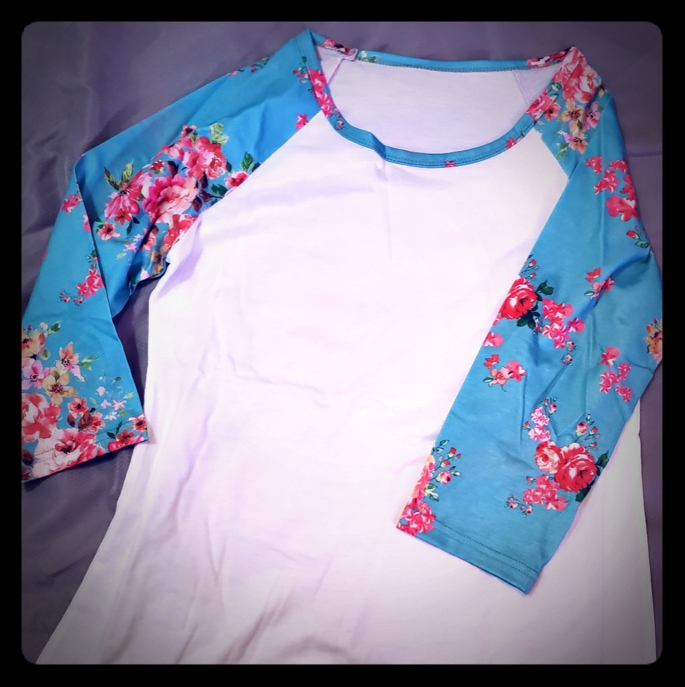 3/4 sleeve floral baseball shirt